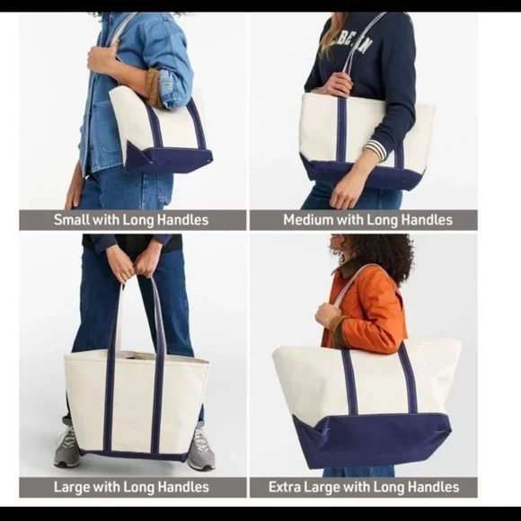L.L. Bean Boat & Tote Bag USA Canvas Blue Zip Top Embroidered M - Picture 9 of 12